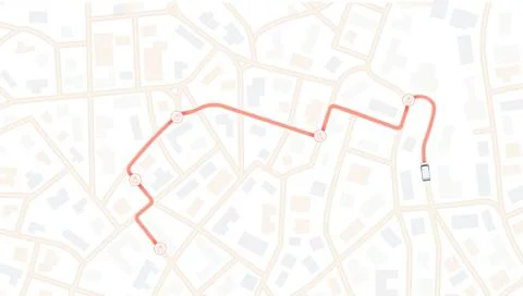 Urban street map showing garbage collection vehicle tracking along route with Stock Illustration