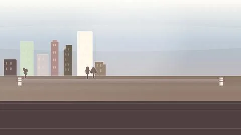 Urban streetscape backdrop with, rounded blocks, and right drift fog Illustrazione stock