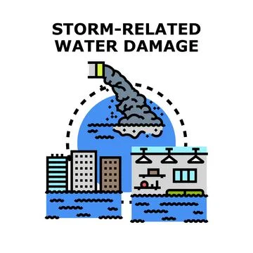 Urban structures experiencing storm related water damage Stock Illustration