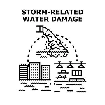 Urban structures experiencing storm related water damage Stock Illustration