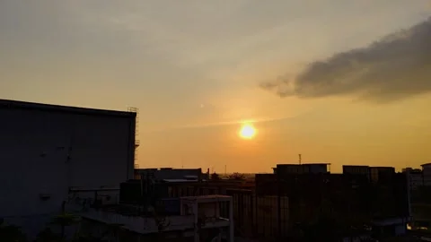 Urban Sunset Overlooking Trees and Buildings with Beautiful Sky Colors Stock Footage 308344426