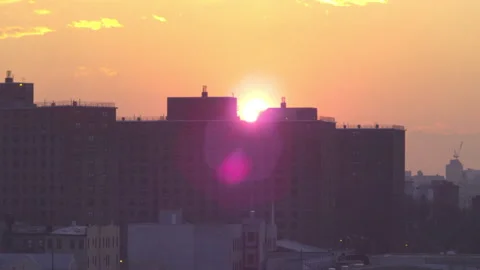 Urban Sunset Winter Sun Dips Behind Building Slightly Sped Up Stock Footage 148122394