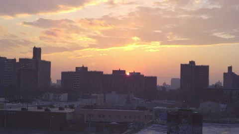 Urban Sunset Winter Sun Dips Behind Building Wide Stock Footage 148122487
