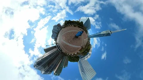 Urban tiny planet.  360 degree, on vehicle, bike shot in beautiful sunny day Stock Footage 154341308