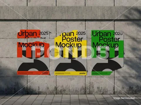 Urban Torn Poster Mockup on a Concrete Wall Plantilla PSD