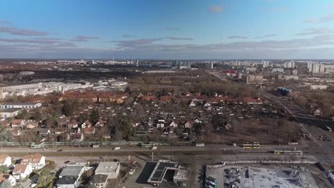 Urban Traffic in Berlin Drone Parallel to Street with Skyline View, Germany 4K Stock-Footage 329162837