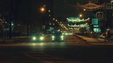 Urban traffic at night Stock Footage 84683903