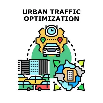 Urban traffic optimization managing city transport system Ilustración de archivo