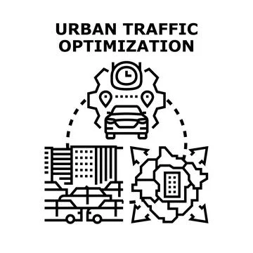 Urban traffic optimization managing city transport system Illustration