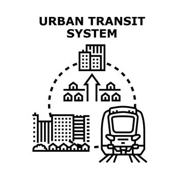 Urban transit system connecting city and suburban areas Stock Illustration