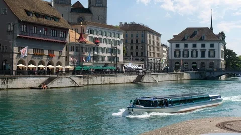 Urban transport tram rides over a bridge in the city center Zurich Switzerland Stock Footage 103221453