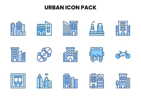 Urban Two Colour Bundle Icons Pack Stock Illustration