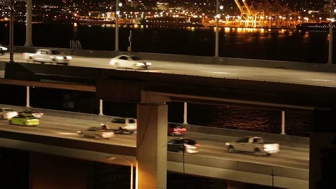 Urban two level bridge freeway time lapse Stock Footage 86125396