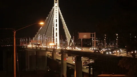 Urban two level bridge freeway time lapse Stock Footage 86125436