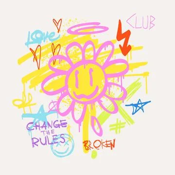 Urban typography slogan Change the Rules with spray effect. Groovy Street art Stock Illustration