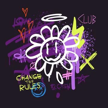 Urban typography slogan Change the Rules with spray effect. Groovy Street art Stock Illustration