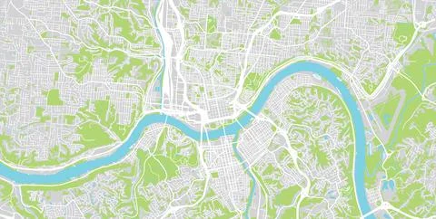 Urban vector city map of Cincinnati, Ohio , United States of America 스톡 일러스트