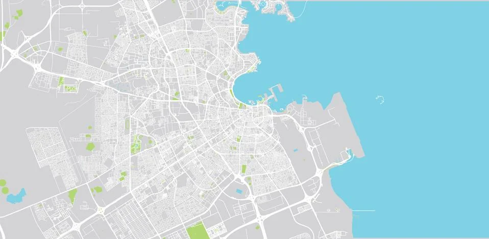 Urban vector city map of Doha, Qatar Stock Illustration