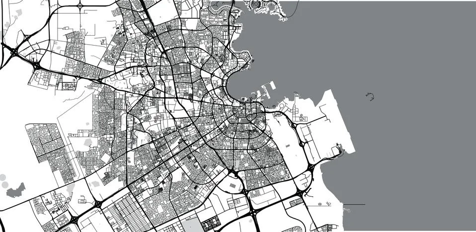 Urban vector city map of Doha, Qatar Stock Illustration
