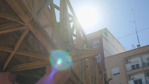 Urban View of the Great Iron Bridge with Sun Rays. Slow Motions. 4K Stock Footage 287589079