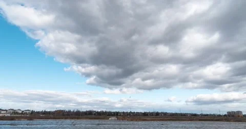 Urban view of pond and cloud time lapse in 4K Stock Footage 224726928