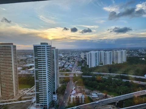 Urban view with sunset in the background. Foto stock