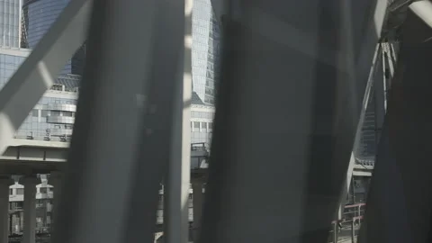 Urban view from train window. Bridge constructions with road with cars Stock-Footage 148788132