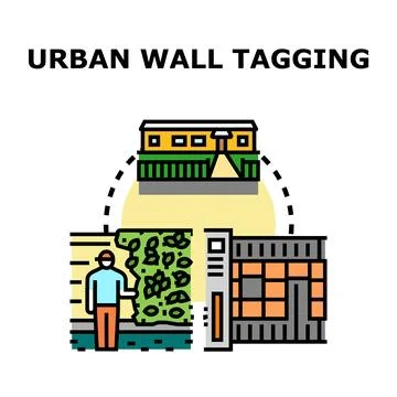 Urban wall tagging concept with green vertical gardens Ilustración de archivo