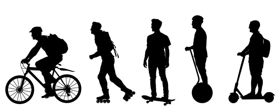 Urban ways transportation method vector silhouette illustration Illustrazione stock