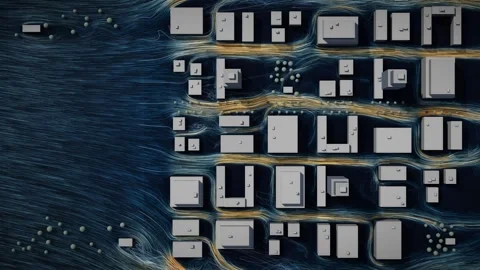 Urban Wind CFD Streamlines Through City Buildings Seamless Loop 動画素材 347126806