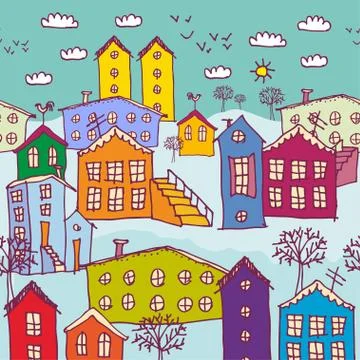 Urban winter landscape seamless pattern. Sketch. Stock Illustration