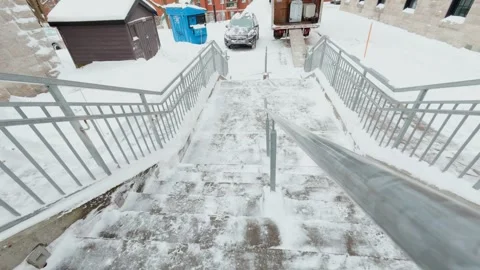 Urban Winter Stairs Close Up Stock Footage 323487129