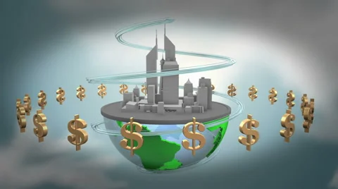 Urban world with dollars. loop animation. Stock Footage 43419641