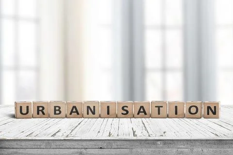 Urbanisation sign in a bright office Stock Photos