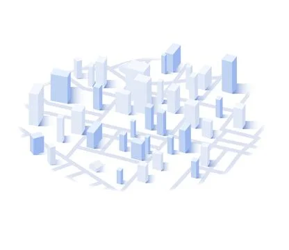 Urbanization concept, cityscape on map with interconnected lines. Encompasses Stock Illustration