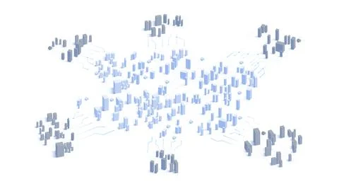 Urbanization concept, cityscape on map with interconnected lines. Encompasses Stock Illustration