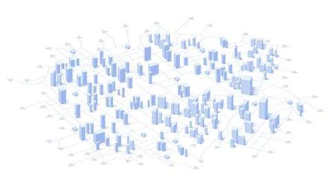 Urbanization concept, cityscape on map with interconnected lines. Encompass. 스톡 일러스트
