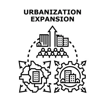 Urbanization expansion forming city development concept Stock Illustration