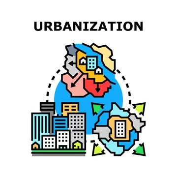Urbanization process expanding global community development concept Stock Illustration