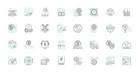 Urbanization trends linear icons set. Growth, Density, Migration, Development Stock Illustration