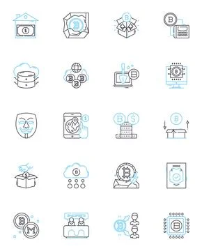 Urbanization trends linear icons set. Growth, Density, Migration, Development Stock Illustration