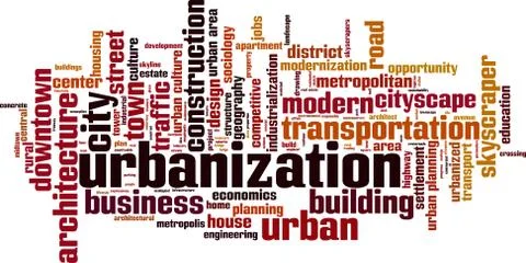 Urbanization word cloud Illustrazione stock