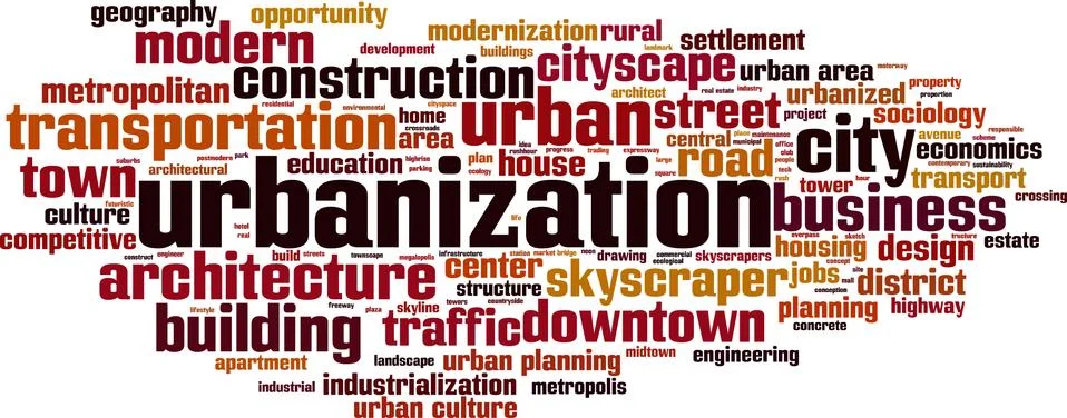 Urbanization word cloud Illustrazione stock