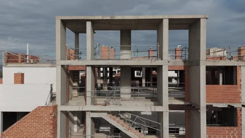 Urbex: abandoned building under construction captured with a drone. Stock Footage 261977372
