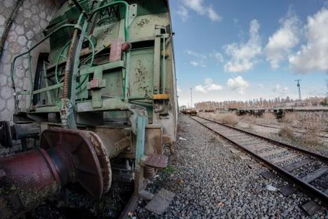 Urbex. Rusty and abandoned train cars. Stock Photos