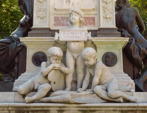 Urbino -  Elements of the monument of the Raphael Stock Photos