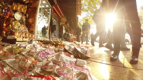 Urfa Eastern Marketplace Different Goods in Gift Wrap Bottom View Sun Looks in Stock Footage 75411509