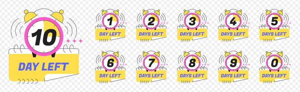 Urgency countdown timer numbers of days left to go, last offer badges Illustrazione stock