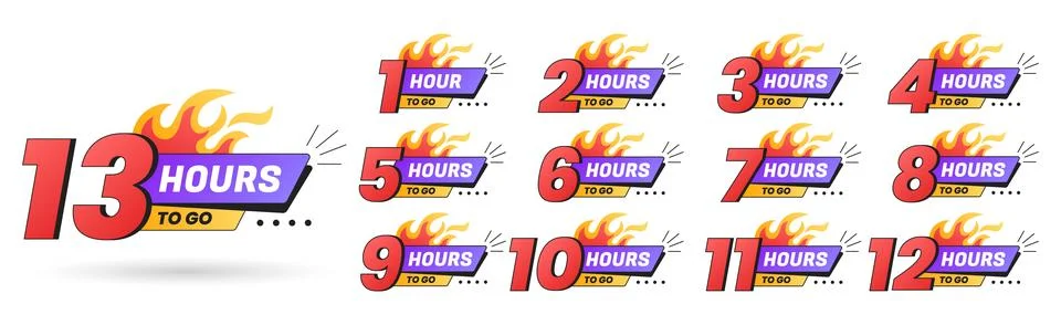 Urgency countdown timer numbers of hours to go, last offer badges Stock Illustration