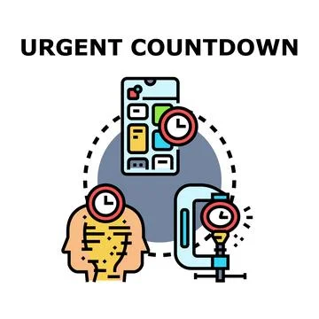 Urgent countdown on smartphone, mind, and task Stock Illustration